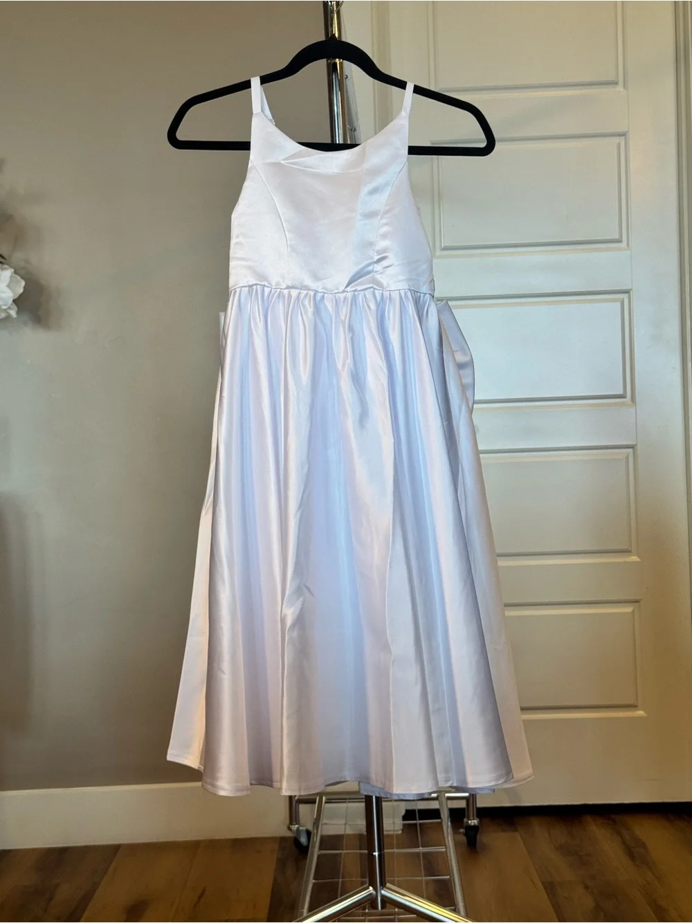 White Satin Girls' Party Dress - Sleeveless A-Line